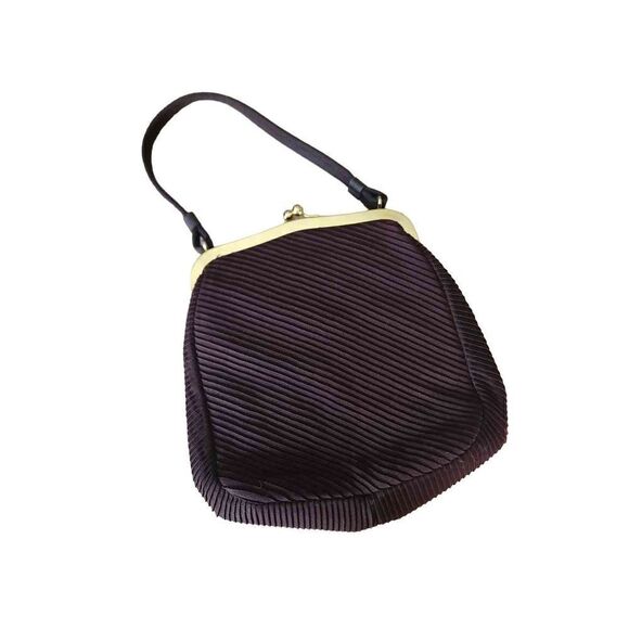 Vintage 50s 60s Ribbed Handband Purse Chocolate Brown Evening Small - Picture 1 of 5